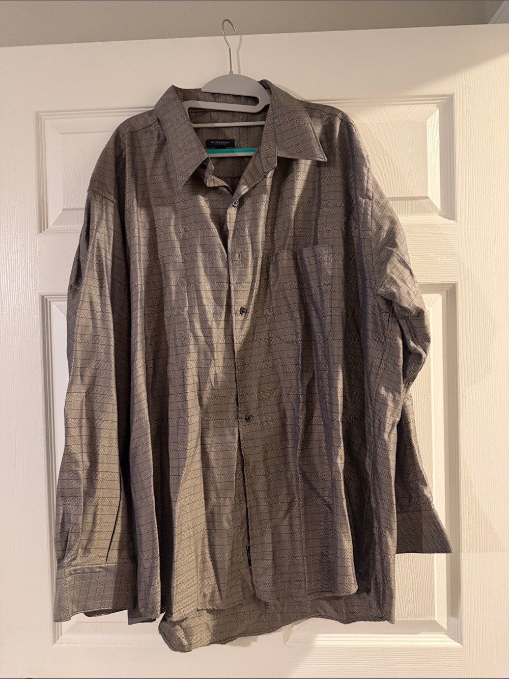 Burberry Men's Gray Checked Dress Shirt